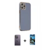 MARSİLYAN™- iPhone 12 Pro Max Kılıf Yankı Serisi - Siyah 34D Izgaralı Cam + Neon Fosforlu Kamera Lens - BZ