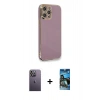 MARSİLYAN™- iPhone 12 Pro Max Kılıf Yankı Serisi - Siyah 34D Izgaralı Cam + Neon Fosforlu Kamera Lens - BZ