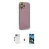 MARSİLYAN™- iPhone 12 Pro Max Kılıf Yankı Serisi - Siyah 34D Izgaralı Cam + Shine Kamera Lens - LT
