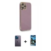 MARSİLYAN™- iPhone 12 Pro Max Kılıf Yankı Serisi - Siyah 34D Izgaralı Cam + Neon Fosforlu Kamera Lens - MI