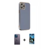 MARSİLYAN™- iPhone 12 Pro Max Kılıf Yankı Serisi - Siyah 34D Izgaralı Cam + Neon Fosforlu Kamera Lens - MI