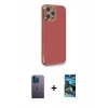 MARSİLYAN™- iPhone 12 Pro Max Kılıf Yankı Serisi - Siyah 34D Izgaralı Cam + Neon Fosforlu Kamera Lens - MI