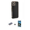MARSİLYAN™- iPhone 12 Pro Max Kılıf Yankı Serisi - Siyah 34D Izgaralı Cam + Renkli Kamera Lens Koruma Cam - TU