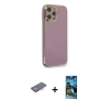 MARSİLYAN™- iPhone 12 Pro Max Kılıf Yankı Serisi - Siyah 34D Izgaralı Cam + Renkli Kamera Lens Koruma Cam - TU
