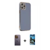 MARSİLYAN™- iPhone 12 Pro Max Kılıf Yankı Serisi - Siyah 34D Izgaralı Cam + Neon Fosforlu Kamera Lens - SI