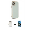 MARSİLYAN™- iPhone 12 Pro Max Kılıf Yankı Serisi - Siyah 34D Izgaralı Cam + Shine Kamera Lens - GD