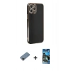 MARSİLYAN™- iPhone 12 Pro Max Kılıf Yankı Serisi - Siyah 34D Izgaralı Cam + Shine Kamera Lens Koruma Cam - SH
