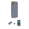 MARSİLYAN™- iPhone 12 Pro Max Kılıf Yankı Serisi - Siyah 34D Izgaralı Cam + Shine Kamera Lens Koruma Cam - SH