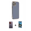 MARSİLYAN™- iPhone 12 Pro Max Kılıf Yankı Serisi - Siyah 34D Izgaralı Cam + Neon Fosforlu Kamera Lens - TU