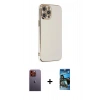 MARSİLYAN™- iPhone 12 Pro Max Kılıf Yankı Serisi - Siyah 34D Izgaralı Cam + Neon Fosforlu Kamera Lens - TU