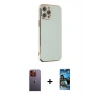 MARSİLYAN™- iPhone 12 Pro Max Kılıf Yankı Serisi - Siyah 34D Izgaralı Cam + Neon Fosforlu Kamera Lens - TU