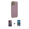 MARSİLYAN™- iPhone 12 Pro Max Kılıf Yankı Serisi - Siyah 34D Izgaralı Cam + Neon Fosforlu Kamera Lens - TU