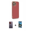 MARSİLYAN™- iPhone 12 Pro Max Kılıf Yankı Serisi - Siyah 34D Izgaralı Cam + Neon Fosforlu Kamera Lens - TU