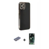 MARSİLYAN™- iPhone 12 Pro Max Kılıf Yankı Serisi - Siyah 360 Mat Full Body Arka Koruyucu + Renkli Kamera Lens Koruma Cam - PE