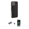 MARSİLYAN™- iPhone 12 Pro Max Kılıf Yankı Serisi - Siyah 360 Mat Full Body Arka Koruyucu + Renkli Kamera Lens Koruma Cam - TU