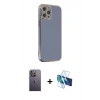 MARSİLYAN™- iPhone 12 Pro Max Kılıf Yankı Serisi - Siyah 3D Antistatik Cam Ekran Koruyucu + Neon Fosforlu Kamera Lens - BZ