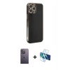 MARSİLYAN™- iPhone 12 Pro Max Kılıf Yankı Serisi - Siyah 3D Antistatik Cam Ekran Koruyucu + Neon Fosforlu Kamera Lens - BZ
