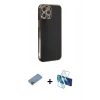 MARSİLYAN™- iPhone 12 Pro Max Kılıf Yankı Serisi - Siyah 3D Antistatik Cam Ekran Koruyucu + Shine Kamera Lens Koruma Cam - PE