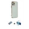MARSİLYAN™- iPhone 12 Pro Max Kılıf Yankı Serisi - Siyah 3D Antistatik Cam Ekran Koruyucu + Shine Kamera Lens Koruma Cam - PE