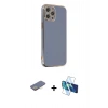MARSİLYAN™- iPhone 12 Pro Max Kılıf Yankı Serisi - Siyah 3D Antistatik Cam Ekran Koruyucu + Renkli Kamera Lens Koruma Cam - SI