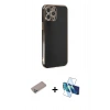 MARSİLYAN™- iPhone 12 Pro Max Kılıf Yankı Serisi - Siyah 3D Antistatik Cam Ekran Koruyucu + Shine Kamera Lens Koruma Cam - SABE
