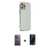 MARSİLYAN™- iPhone 12 Pro Max Kılıf Yankı Serisi - Siyah 3D Antistatik Hayalet Cam Ekran Koruyucu + Neon Fosforlu Kamera Lens - BZ