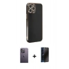 MARSİLYAN™- iPhone 12 Pro Max Kılıf Yankı Serisi - Siyah 3D Antistatik Hayalet Cam Ekran Koruyucu + Neon Fosforlu Kamera Lens - BZ