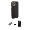 MARSİLYAN™- iPhone 12 Pro Max Kılıf Yankı Serisi - Siyah 3D Antistatik Hayalet Cam Ekran Koruyucu + Metal Kamera Lens Koruma Cam - GD