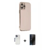 MARSİLYAN™- iPhone 12 Pro Max Kılıf Yankı Serisi - Siyah 3D Antistatik Hayalet Cam Ekran Koruyucu + Lacivert Shine Kamera Lens