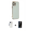 MARSİLYAN™- iPhone 12 Pro Max Kılıf Yankı Serisi - Siyah 3D Antistatik Hayalet Cam Ekran Koruyucu + Lacivert Shine Kamera Lens