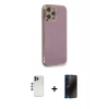 MARSİLYAN™- iPhone 12 Pro Max Kılıf Yankı Serisi - Siyah 3D Antistatik Hayalet Cam Ekran Koruyucu + Lacivert Shine Kamera Lens