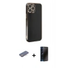 MARSİLYAN™- iPhone 12 Pro Max Kılıf Yankı Serisi - Siyah 3D Antistatik Hayalet Cam Ekran Koruyucu + Renkli Kamera Lens Koruma Cam - MI