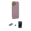 MARSİLYAN™- iPhone 12 Pro Max Kılıf Yankı Serisi - Siyah 3D Antistatik Hayalet Cam Ekran Koruyucu + Renkli Kamera Lens Koruma Cam - SI