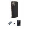 MARSİLYAN™- iPhone 12 Pro Max Kılıf Yankı Serisi - Siyah 3D Antistatik Hayalet Cam Ekran Koruyucu + Shine Kamera Lens Koruma Cam - SH
