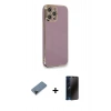 MARSİLYAN™- iPhone 12 Pro Max Kılıf Yankı Serisi - Siyah 3D Antistatik Hayalet Cam Ekran Koruyucu + Shine Kamera Lens Koruma Cam - SH