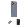 MARSİLYAN™- iPhone 12 Pro Max Kılıf Yankı Serisi - Siyah 3D Antistatik Hayalet Cam Ekran Koruyucu + Shine Kamera Lens Koruma Cam - SH
