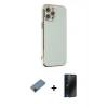 MARSİLYAN™- iPhone 12 Pro Max Kılıf Yankı Serisi - Siyah 3D Antistatik Hayalet Cam Ekran Koruyucu + Shine Kamera Lens Koruma Cam - SH