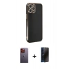 MARSİLYAN™- iPhone 12 Pro Max Kılıf Yankı Serisi - Siyah 3D Antistatik Hayalet Cam Ekran Koruyucu + Neon Fosforlu Kamera Lens - TU
