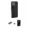 MARSİLYAN™- iPhone 12 Pro Max Kılıf Yankı Serisi - Siyah 3D Antistatik Hayalet Cam Ekran Koruyucu + Renkli Kamera Lens Koruma Cam - TU