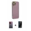 MARSİLYAN™- iPhone 12 Pro Max Kılıf Yankı Serisi - Siyah 3D Antistatik Hayalet Cam Ekran Koruyucu + Neon Fosforlu Kamera Lens - TU