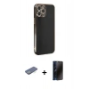 MARSİLYAN™- iPhone 12 Pro Max Kılıf Yankı Serisi - Siyah 3D Antistatik Hayalet Cam Ekran Koruyucu + Renkli Kamera Lens Koruma Cam - YL