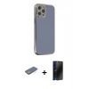MARSİLYAN™- iPhone 12 Pro Max Kılıf Yankı Serisi - Siyah 3D Antistatik Hayalet Cam Ekran Koruyucu + Renkli Kamera Lens Koruma Cam - YL
