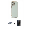 MARSİLYAN™- iPhone 12 Pro Max Kılıf Yankı Serisi - Siyah 3D Antistatik Hayalet Cam Ekran Koruyucu + Renkli Kamera Lens Koruma Cam - YL