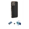 MARSİLYAN™- iPhone 12 Pro Max Kılıf Yankı Serisi - Siyah 3D Antistatik Seramik Nano Ekran Koruyucu + Shine Kamera Lens Koruma Cam - GD