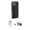 MARSİLYAN™- iPhone 12 Pro Max Kılıf Yankı Serisi - Siyah 3D Antistatik Seramik Nano Ekran Koruyucu + Shine Kamera Lens - LT