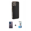 MARSİLYAN™- iPhone 12 Pro Max Kılıf Yankı Serisi - Siyah 5D Eko Cam Ekran Koruyucu + Neon Fosforlu Kamera Lens - MI