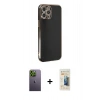 MARSİLYAN™- iPhone 12 Pro Max Kılıf Yankı Serisi - Siyah 6D Mat Seramik Hayalet Nano Ekran Koruyucu + Neon Fosforlu Kamera Lens - YL