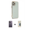 MARSİLYAN™- iPhone 12 Pro Max Kılıf Yankı Serisi - Siyah 6D Mat Seramik Hayalet Nano Ekran Koruyucu + Neon Fosforlu Kamera Lens - BZ