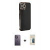 MARSİLYAN™- iPhone 12 Pro Max Kılıf Yankı Serisi - Siyah 6D Mat Seramik Hayalet Nano Ekran Koruyucu + Neon Fosforlu Kamera Lens - BZ