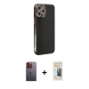 MARSİLYAN™- iPhone 12 Pro Max Kılıf Yankı Serisi - Siyah 6D Mat Seramik Hayalet Nano Ekran Koruyucu + Neon Fosforlu Kamera Lens - TU